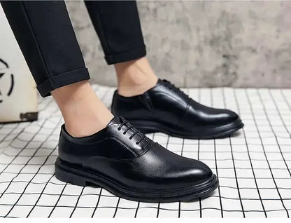 Business Formal Leather Shoes Men's Casual with Suit Low Top Solid Wedding Oxford Shoes Pointed Office Shoes
