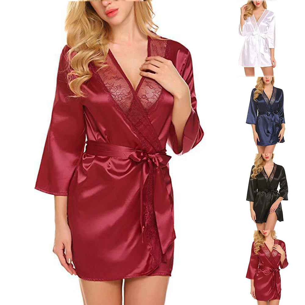 Women Satin Comfy Silky Robes Summer Wrap Dressing Gown Bathrobe Nightgown Pajamas Dress Sexy Women Clothes