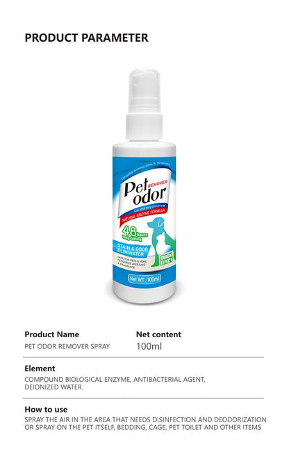 100ml Enzyme Pet Deodorizing Spray Cat Dog Urine Odor Remover Indoor Sofa Carpet Floor Litter Box Safe Gentle Formula