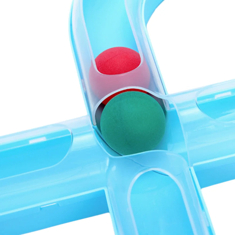 Interactive Cat Turntable Toy - 8-Shaped Track Tunnel with Spinning Ball, Multi-Cat Playhouse for Indoor Kittens