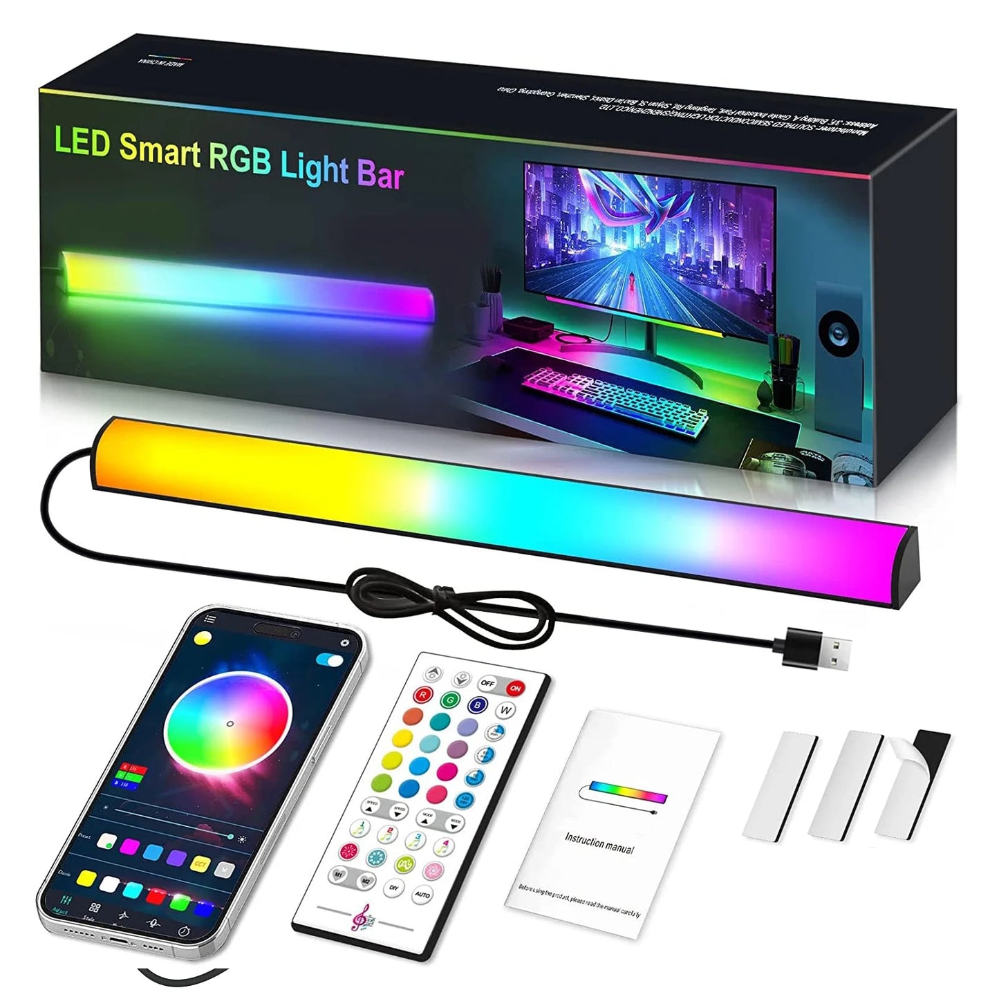 Smart RGB LED Under Monitor Light Bar Bluetooth APP Remote Control Computer Lamps Music Sync Timer Screen Hanging Desk Light