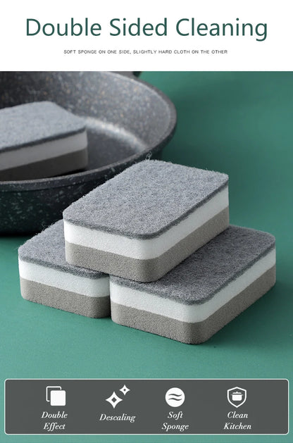 20pcs Double-sided Cleaning Sponges Pan Pot Cleaning and Maintenance Washing Sponges Household Scouring Pad Kit Tools Brush