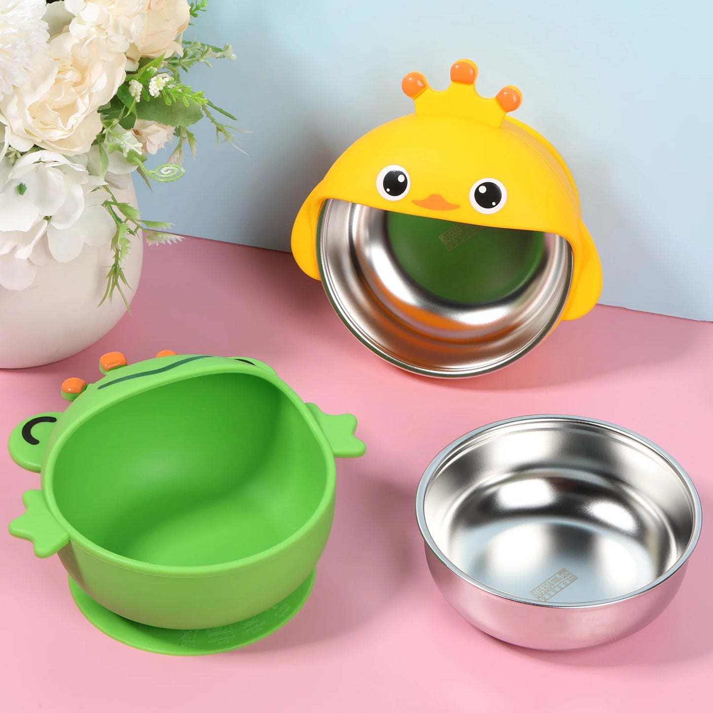 3Pcs Stainless Steel Baby Bowl with Removable Silicone Shell Anti Scald Toddler Suction Bowl for Baby Food Feeding Snack