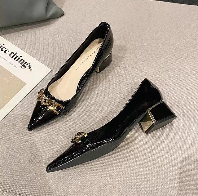 Office Shoes For Women 2024 Ladies Summer Footwear With Medium Heels Pointed Toe Luxury Leather Casual Comfortable And Elegant A