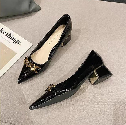 Office Shoes For Women 2024 Ladies Summer Footwear With Medium Heels Pointed Toe Luxury Leather Casual Comfortable And Elegant A