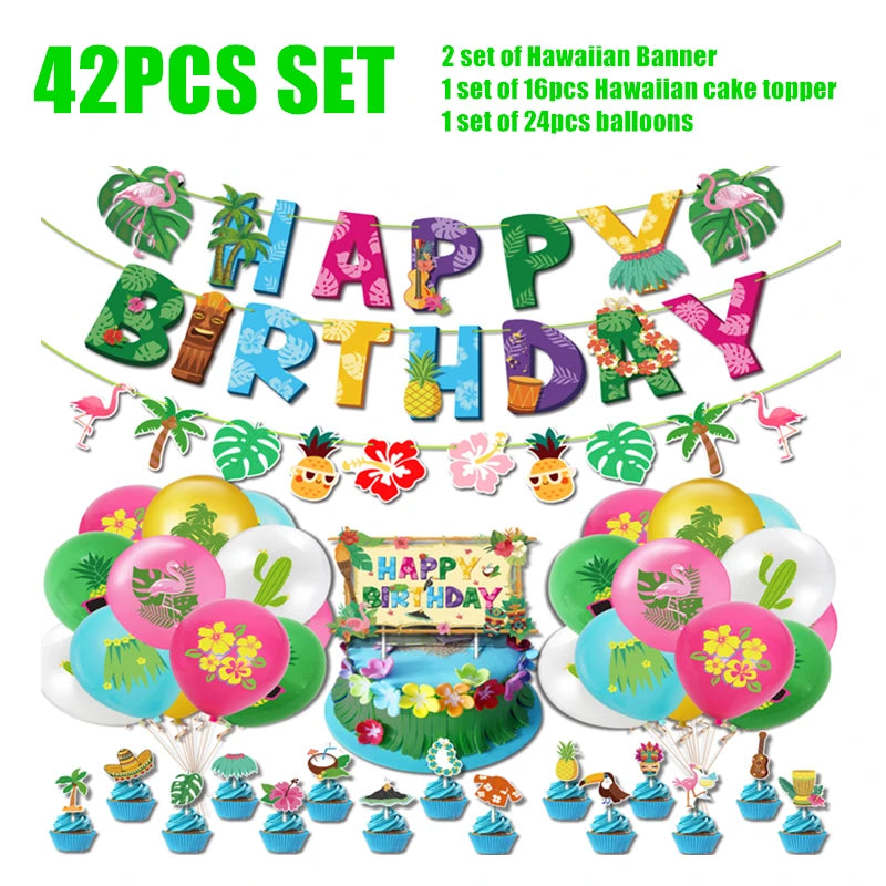 Hawaii Party Decorations Disposable Tableware Hawaii Summer Tropical Party Supplies Flamingo Aloha Birthday Party Decoration