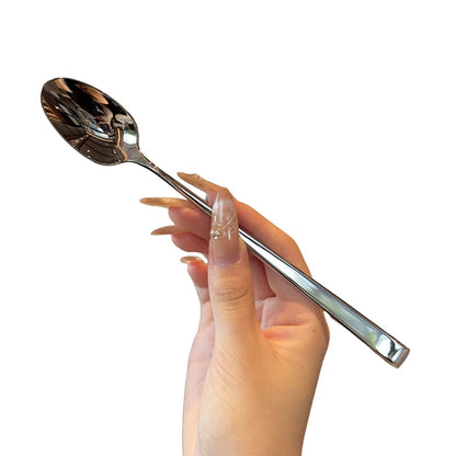 Stainless Steel Spoon Korean Long Handle Tableware Thicken Stirring Ice Spoon Meal Spoon Household Dinner Spoon