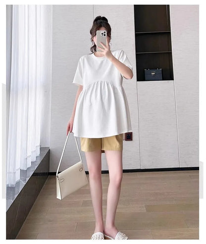 Maternity T-Shirt Summer 2025 New Fashionable Summer White T-Shirt Short-Sleeved Tops Loose Large Size Casual Maternity T-Shirt
