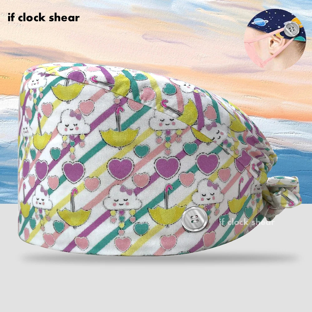 Printing Clinic Pharmacy Work Hat Dentistry Operating Room Doctor Scrubs Hats Adjustable Medical Nurse Accessories Surgical Caps