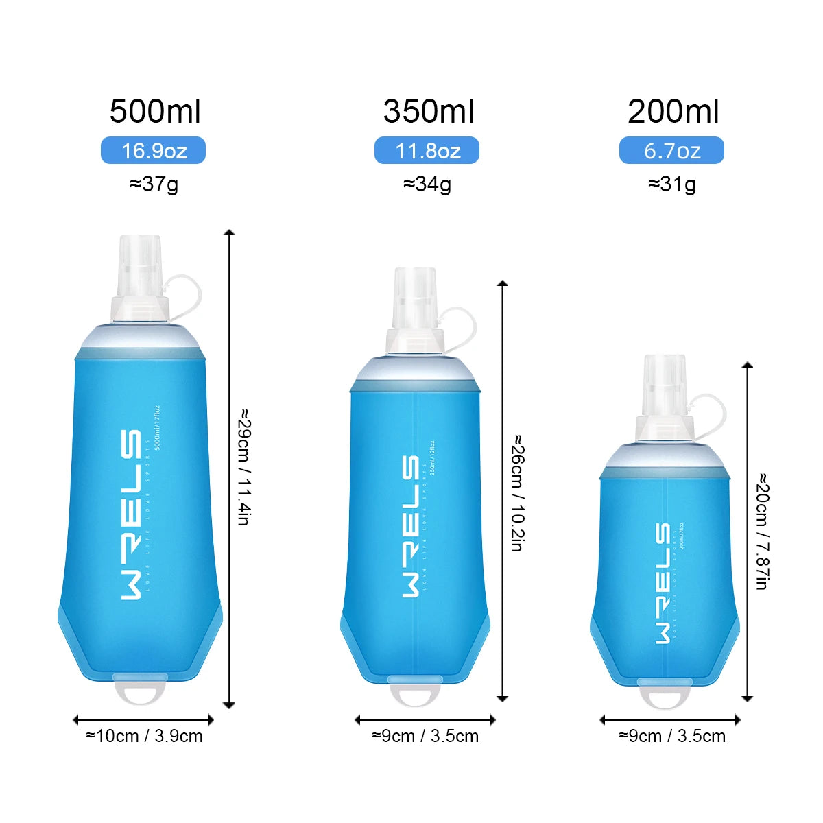 WRELS Foldable Silicone Soft Flask Water Bottle for Outdoor Sport  Running Camping Folding TPU Soft Flask Water Bag BPA Free