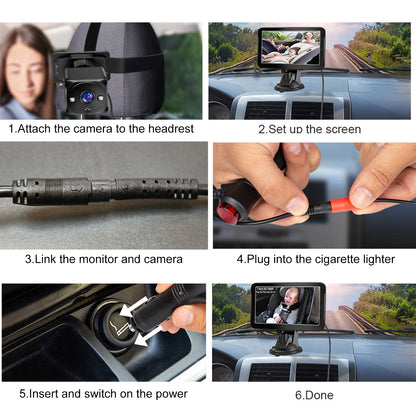 Baby Car Camera 7" Back Seat Baby Car Mirror with Wide Clear View Easily Observe The Baby's Move Baby Car Camera Baby Car Mirror