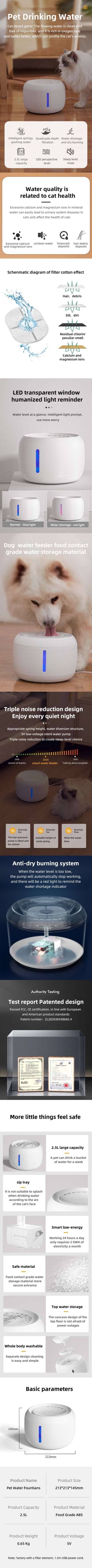 Pet Cat Water Fountain Drinking Smart Sensor Automatic Power Off Feeder Filter Drinker Mute Mini Fountain Cat  Bowl Accessories