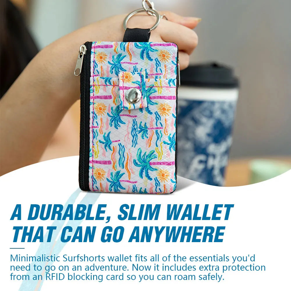 RFID Blocking Small Wallet Lightweight Slim Mini Wallet with Card & Clear ID Window - Zippered, Key Ring