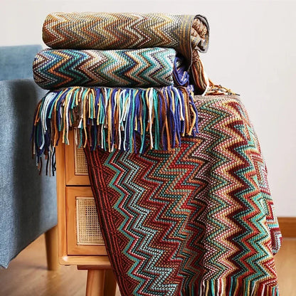 Knitted Blankets Bohemian Plaid Throw Blanket Sofa Cover With Tassels Travel Leisure Bed Cover Blanket boho Bedspread