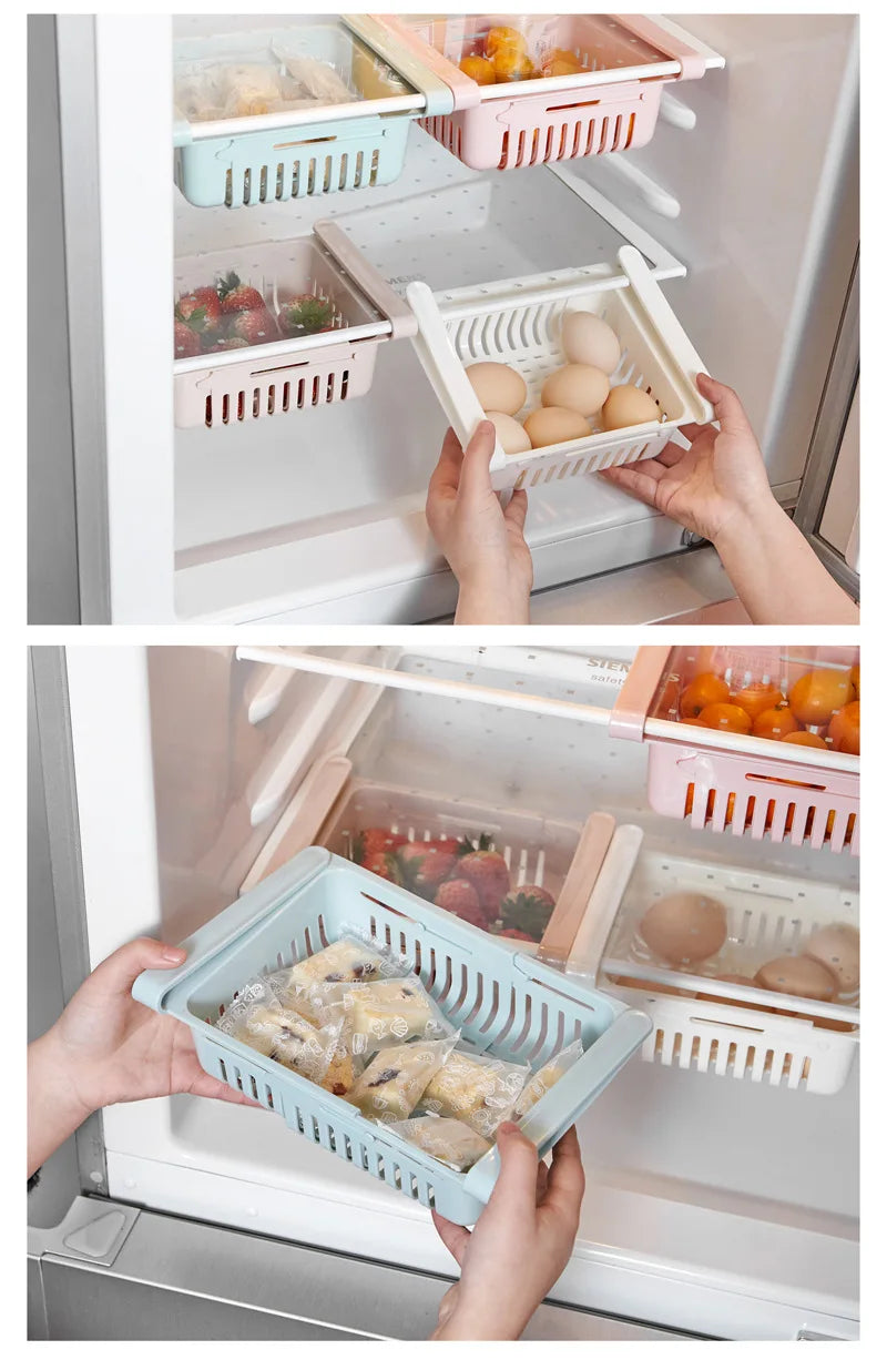 Fridge Organizer Multifunctional Storage Box Kitchen Scalable Save Space Drawer Plastic Fruit Egg Food Divider Layer Shelf