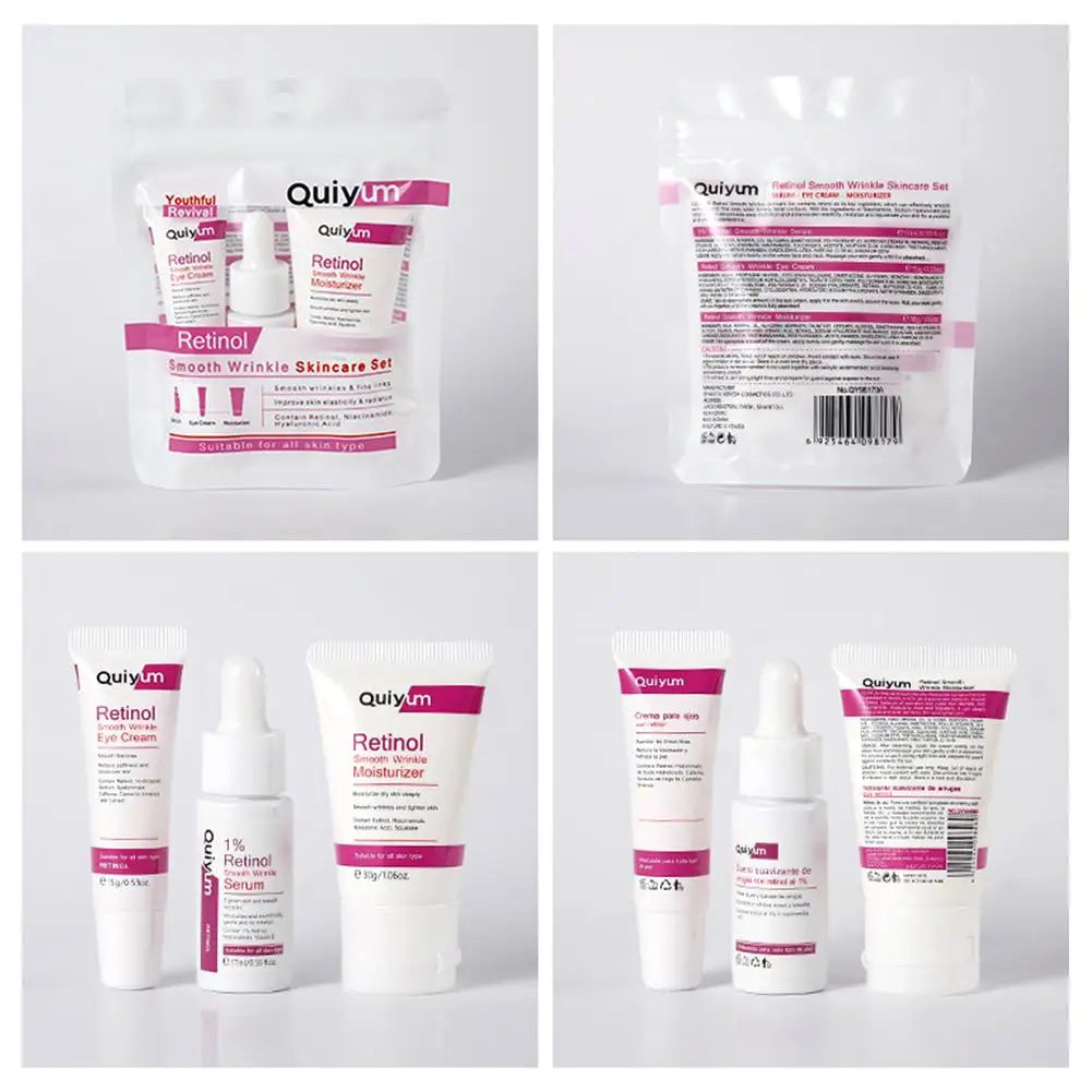 Retinol Smooth Wrinkle Skincare Set Moisturizing Firming Facial Skincare Routine Kit - Retinol Serum-Face Moisturizer-Eye Cream