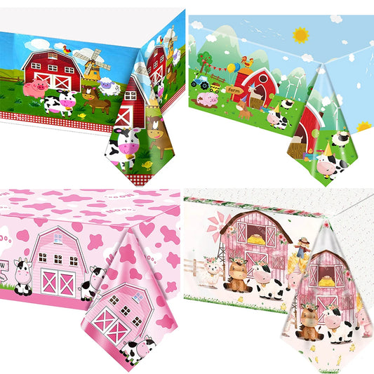 1-5 Pcs Farm Animal Birthday Tablecloth Farm Plastic Table Cover Farm Barnyard Birthday Party Supplies for Baby Shower Boys Girl