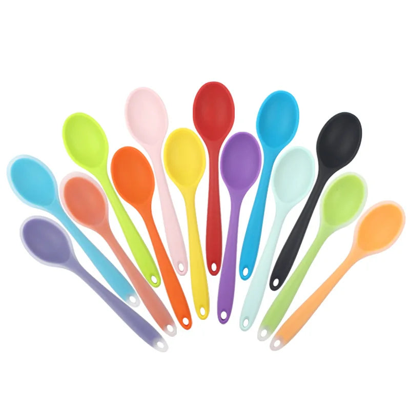 Silicone Spoon Integrated Rice Spoon Multicolor Silica Gel Salad Spoon Cake Baking Spoon Kitchen Cooking Spoon Kitchen Tools
