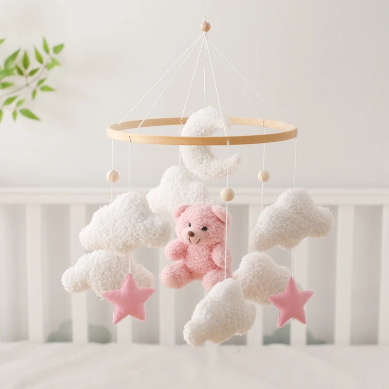 Baby Crib Mobile Rattle Toy 0-12Months Infant Soft Felt Teddy Velvet Pink Bear Bed Bell Hanging Toy Holder Bracket Crib Girl Toy