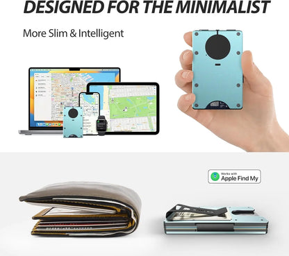 RFID Blocking Credit Card Holder, Slim Wallet For Men, Compatible with Find My iOS Only, Detachable Money Clip