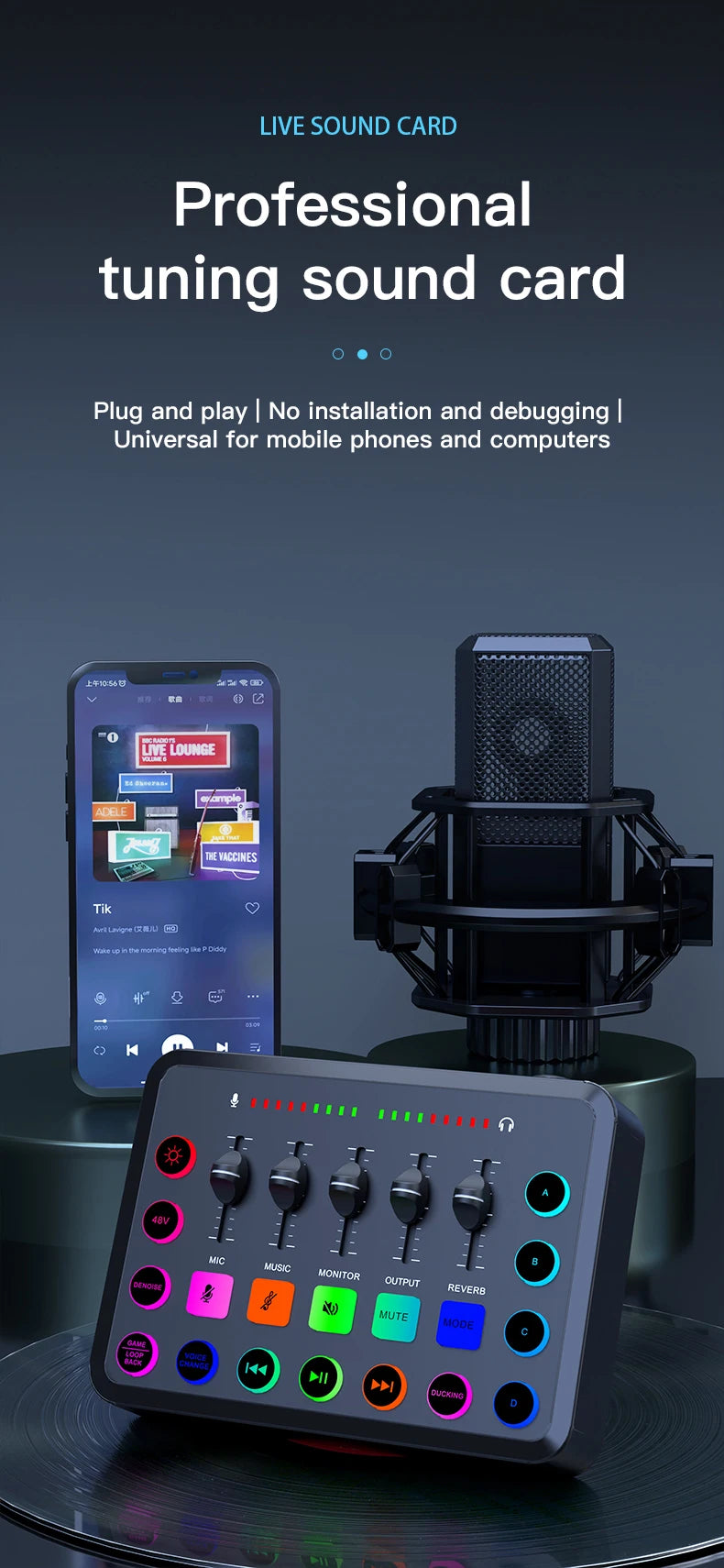 Likheung F11 Live Sound Card Streaming 5-Channel Mixer Sound Card Audio Mixer Professional Studio for Game Voice Podcast Live