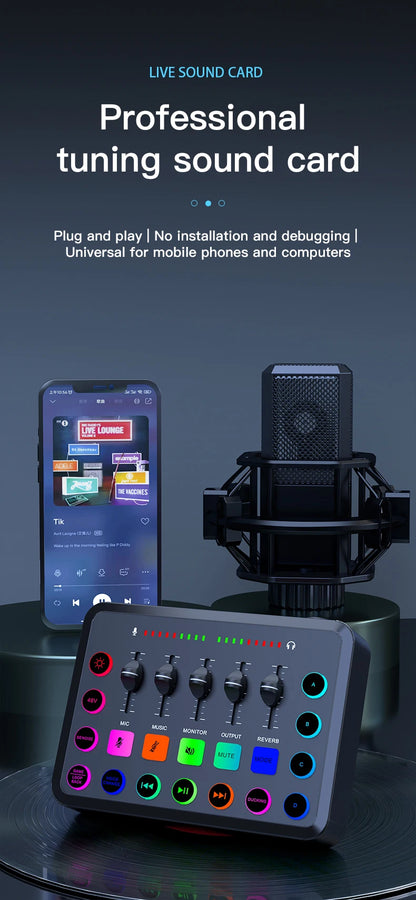 Likheung F11 Live Sound Card Streaming 5-Channel Mixer Sound Card Audio Mixer Professional Studio for Game Voice Podcast Live