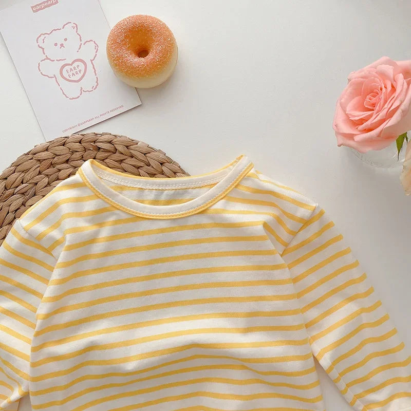 Spring Baby Boy Striped Cotton T-shirts Kids Cotton Clothes Toddler Girls Tops Children Long Sleeve Loose Bottoming T Shirt 0-4Y