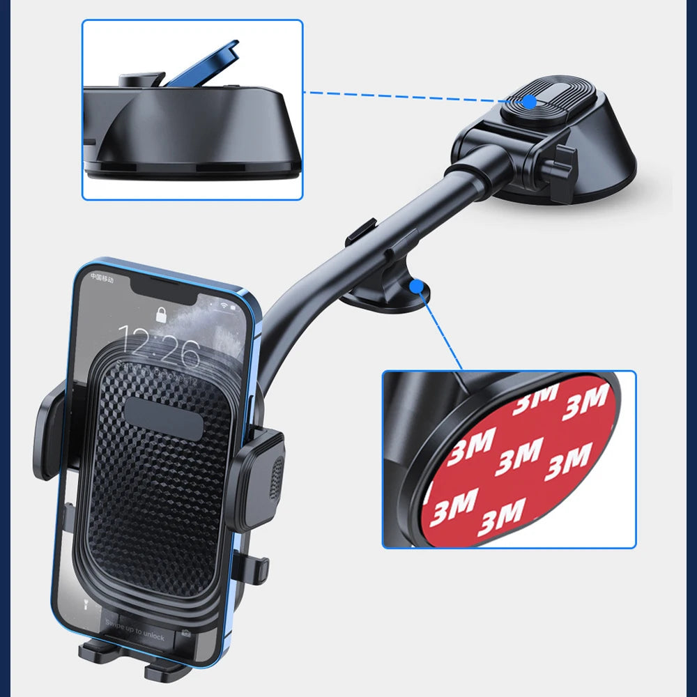 Dashboard Phone Holder for Car【360° Widest View】9in Flexible Long Arm, Universal Handsfree Auto Windshield Air Vent Phone Mount