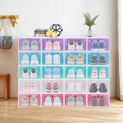20Pcs Foldable Shoe Storage Boxes with Lids Transparent Stackable Containers Drawer Style PP Plastic Shoe Organizers
