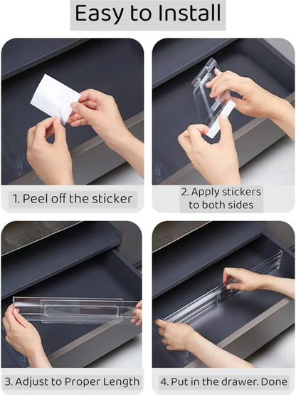 Multi-Pack Transparent Drawer Divider Adjustable Expandable Drawer Divider, Suable for Clothing, Kitchen Utensils and Office