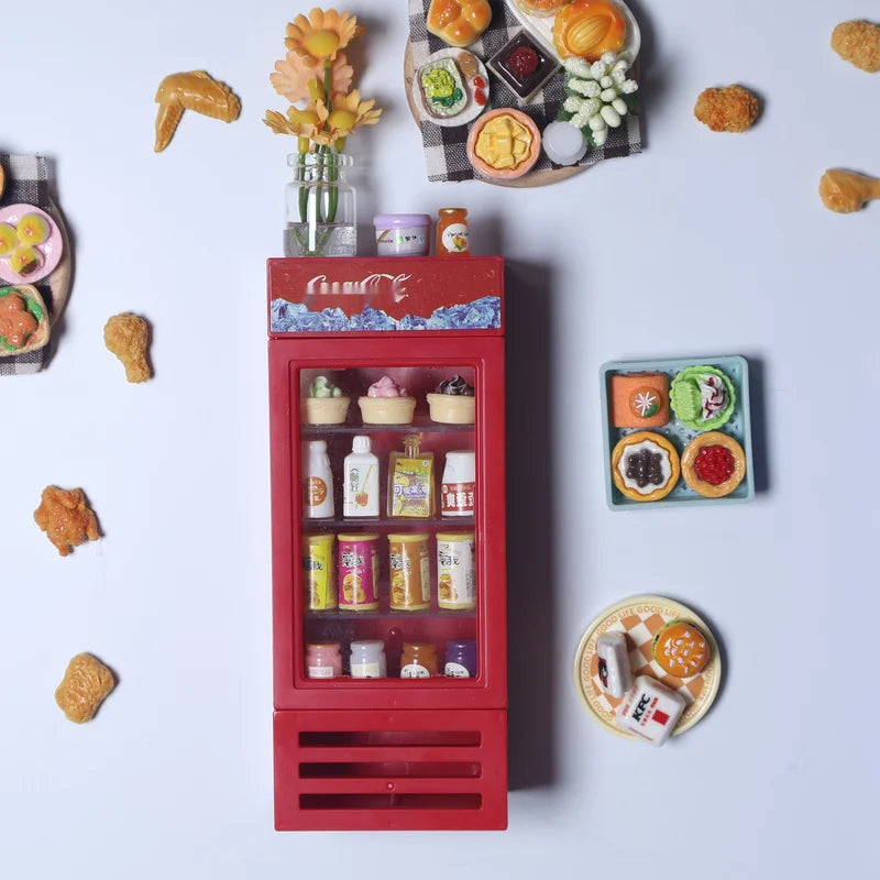 3d Fridge Magnets Miniature Fridge Shelfs Freezer Magnetic Refrigerator Sticker With Food Toys Home Decore Dollhouse Models