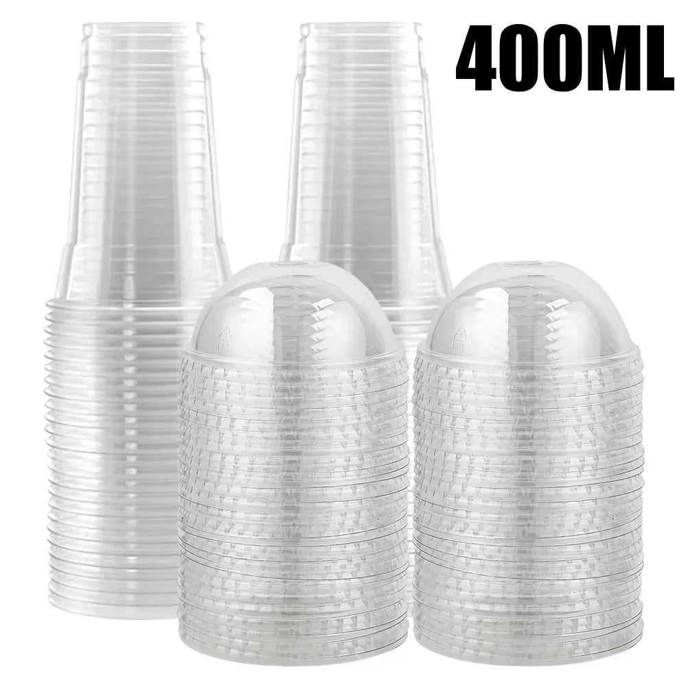 Disposable 400ml Plastic Cups with Lids Clear PET Snack and Drink Cups for Boba Milk Tea and Cold Beverages