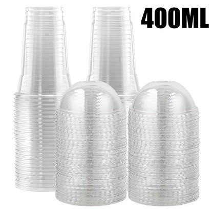 Disposable 400ml Plastic Cups with Lids Clear PET Snack and Drink Cups for Boba Milk Tea and Cold Beverages