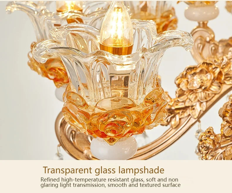 Flower Glass Lampshade Crystal Pendant Lamp Living Room Dining Room Bedroom Hall Villa New Design Hot Sale Decorative Chandelier