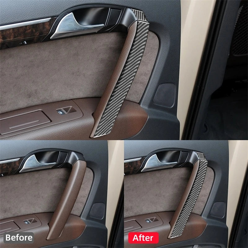 For Audi Q7 2007-2015 Car Accessories Carbon Fiber Interior Auto Door Armrest Decorative Sticker Cover Trim Frame Protection
