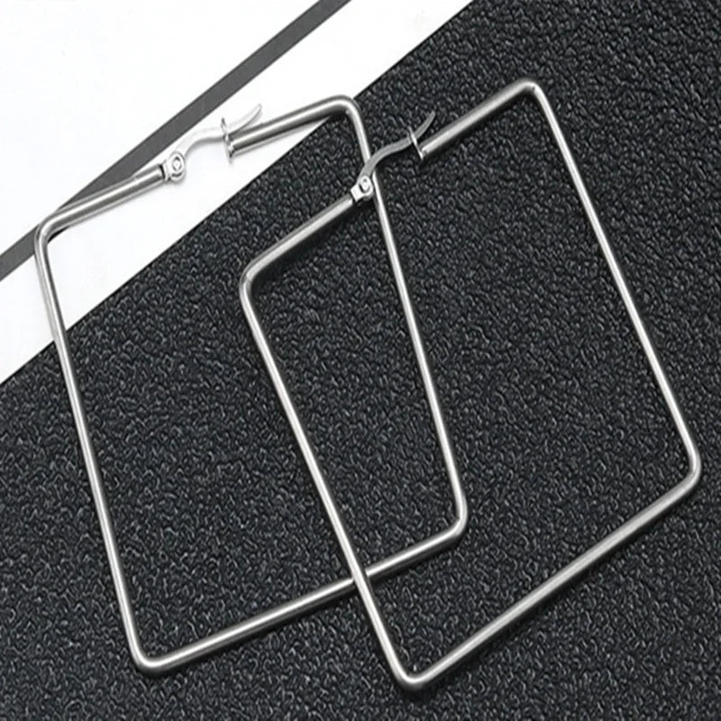 Titanium Steel Exaggerated Geometric Square Rhombus Hoop Earrings for women Big Earring Statement Ear Ring Nightclub Jewelry