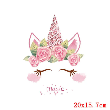 Rainbown Unicorn Heat Thermal Transfer For Clothes Cute Cartoon Iron-On Transfers Sticker On Babys Clothes DIY Aniaml Applique