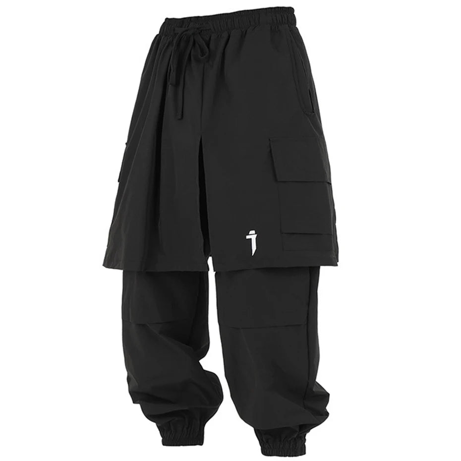 Techwear Tactical Skirt Pants Men's Fashion Streetwear Baggy Cargo Pants Joggers Black Loose Sweatpants