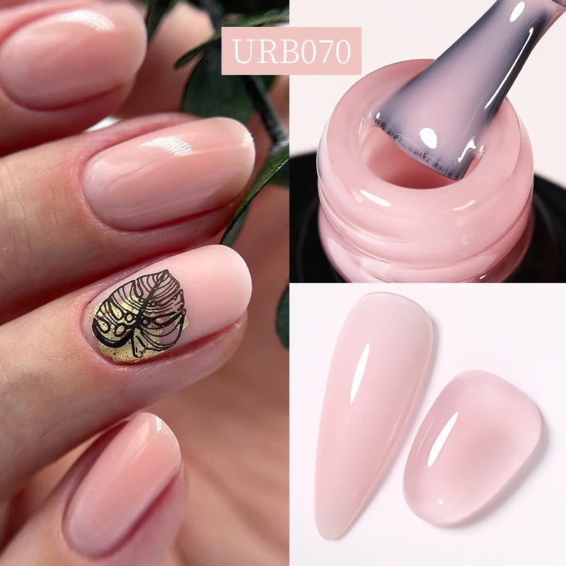 UR SUGAR 7ml Pale Pink Rubber Base Gel Nude Color Semi Permant Soak Off UV LED Self-leveling Gel Varnishes Great Coverage