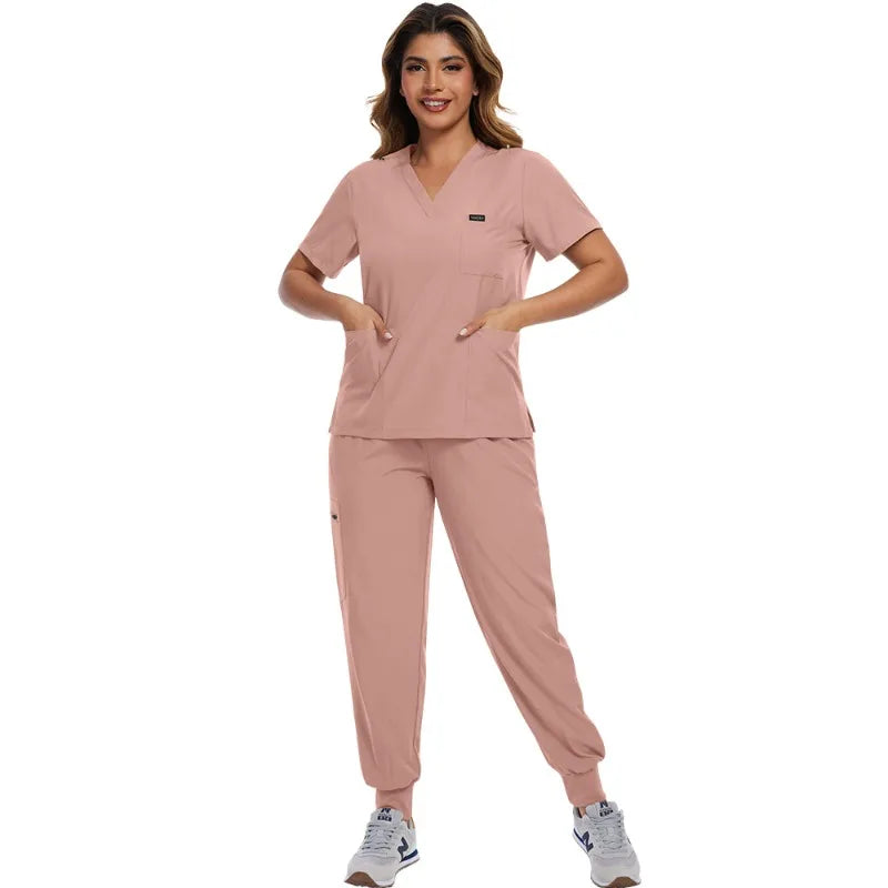 Surgical Scrubs Unisex - Quick-Dry Dental Clinic & ER Workwear Split Set W/Short Sleeve & Anti-Microbial 6 Pockets