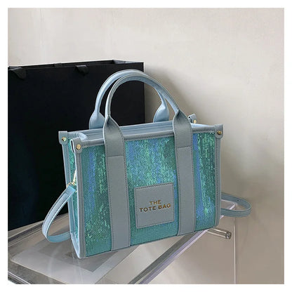 Women's Tote Bag Sequin Shoulder Bag PU Leather Large Capacity Luxury Designer The Tote Bag For Women Crossbody Bags 2024 New