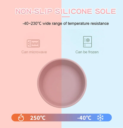Food Grade Silicone Baby Feeding Bowls with Lid Anti-fall Strong Suction Dining Bowl for Toddler Kid Training Tableware BPA Free