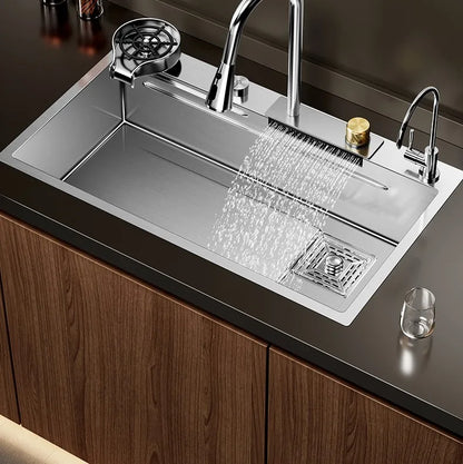 Nano 304 Stainless Steel Sink Waterfall Large Single Slot Kitchen Sink Vegetable Sink Stainless Steel Sink Household Sink