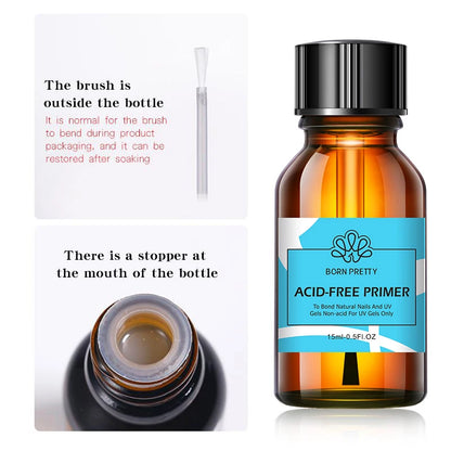 BORN PRETTY 15ml Nail Primer Nail Prep Dehydrate Base Top Coat Gel Nail Polish No Need Of UV LED Lamp Nail Art Varnish Manicure