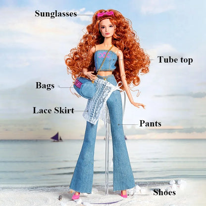 Fashion supermodel Doll Elegant Dress Casual Wears DIY Accessories Party Bags Jeans Pants Set