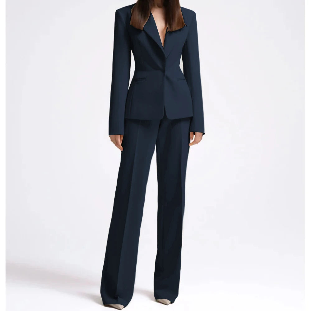 Office Lady Fashion Beige Women Suits One Button Peak Lapel 2 Piece Jacket Pants Slim Fit Smart Causal Conjuntos De Pantalones