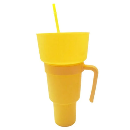 Portable Snackies Cup 2 in 1 Splash Proof Leakproof Top Snack Bowl on Drink Cups  Popcorn Stadium Tumbler with Straw Cinema Trip
