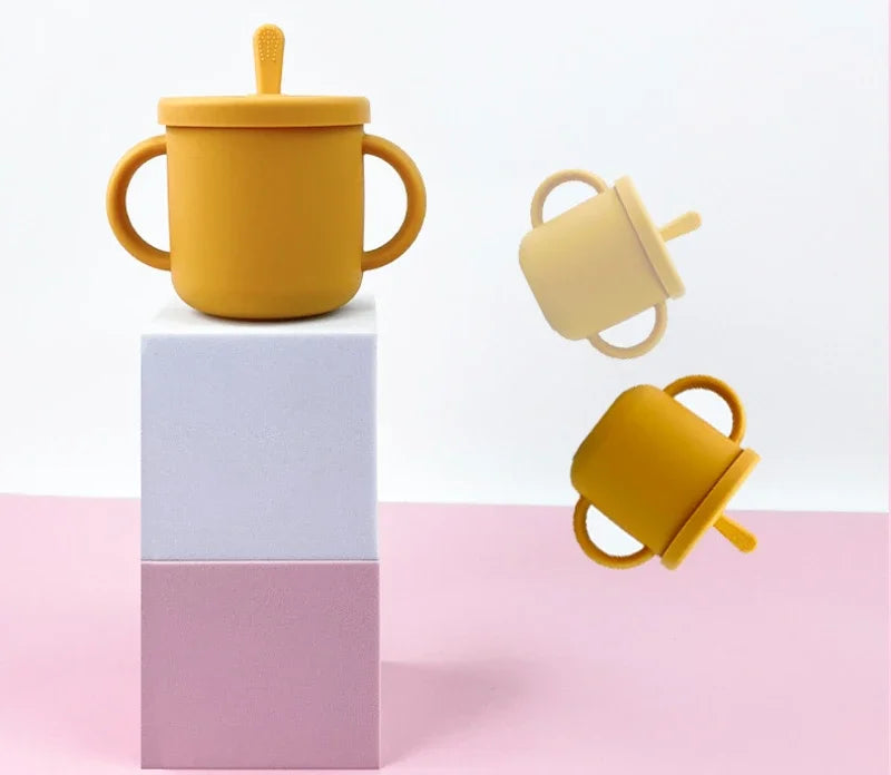 Food Grade Silicone Child Dish Set Baby Feeding Bowl Suction Plate Straw Cup Wooden Spoon Fork for Kids Tableware Toddler Dishes