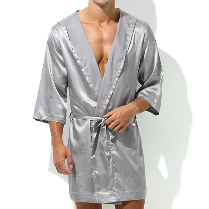 Men's Sleepwear Robe Night Clothes Silk Kimono Bathrobe Men Hooded Szlafrok Pajamas Peignoir Sleeve Ropa Sexy Hombre Man's Gown