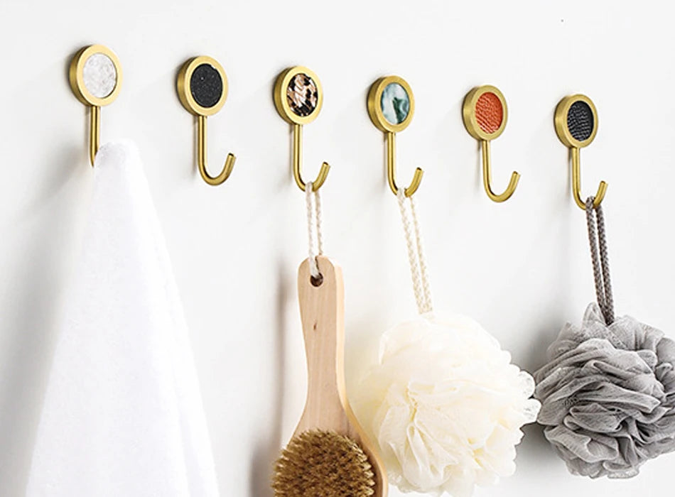Gold Robe Hook Space Aluminum Wall Mounted Adhesive Hat Key Hooks Coat Towel Holder Home Decor For Kitchen Bathroom Hardware